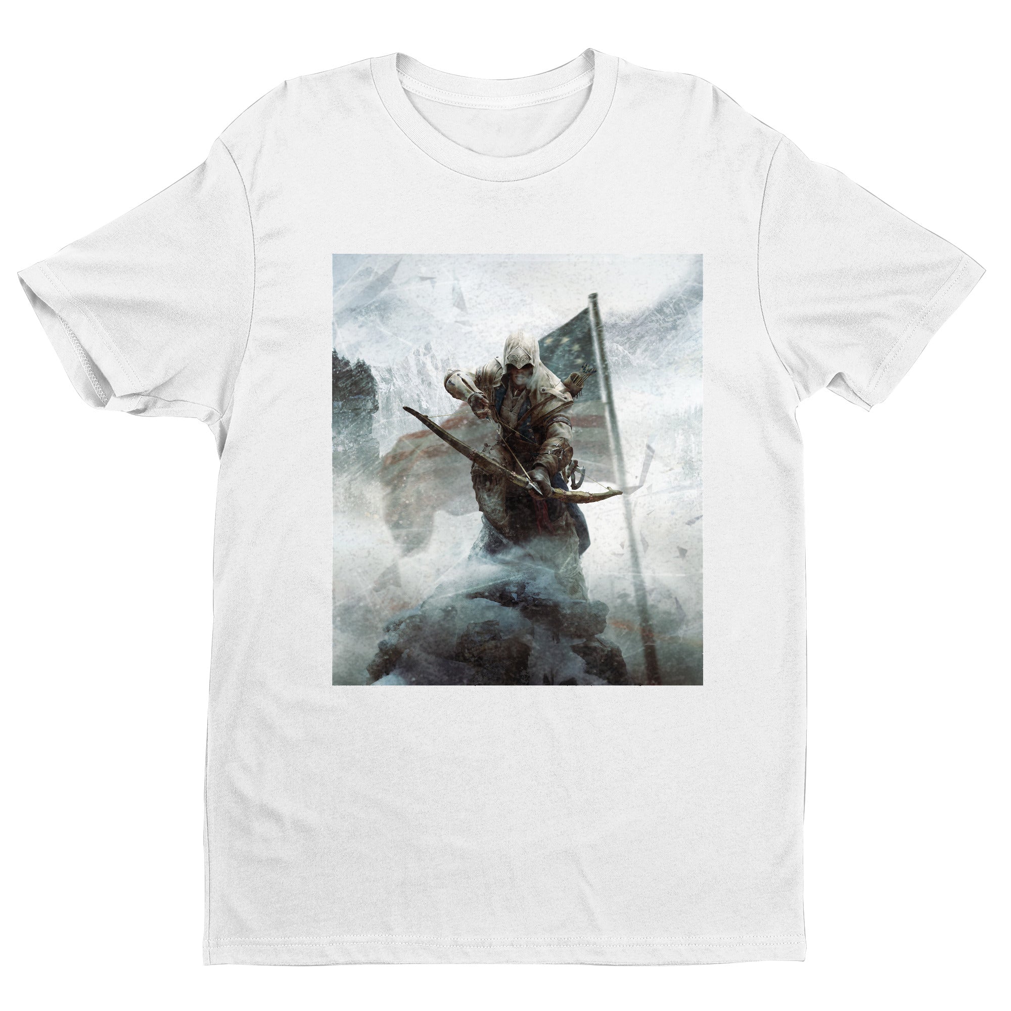 Assassin's Creed III key art tee - white unisex t-shirt, front view